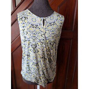 Cabi Womens Sleeveless Draped Top M Yellow/Gray/Black Abstract Print Lightweight